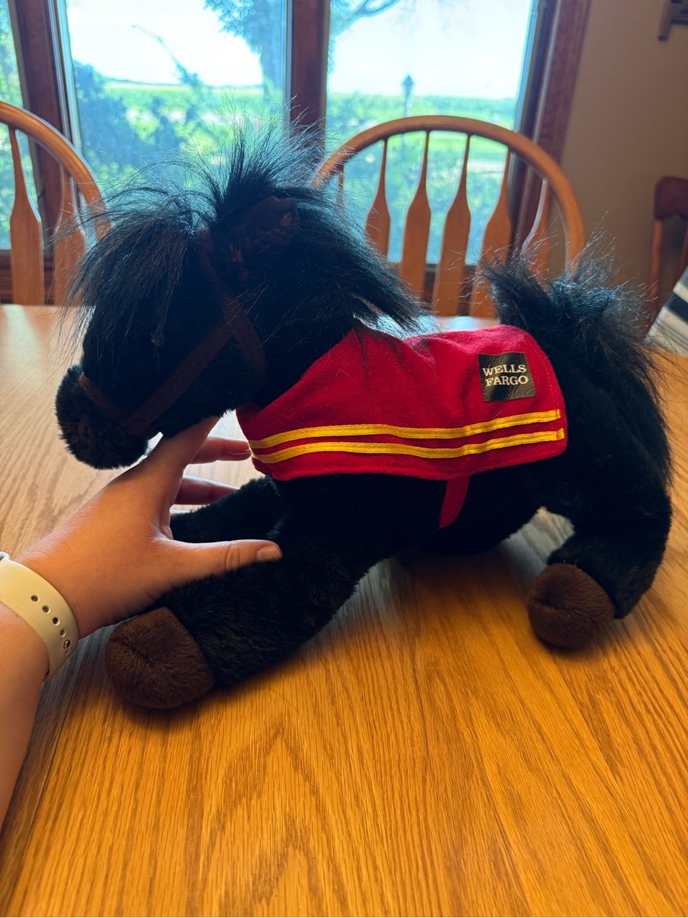 Black Plush Pony (Mike) with Red Wells Fargo Blanket Saddle